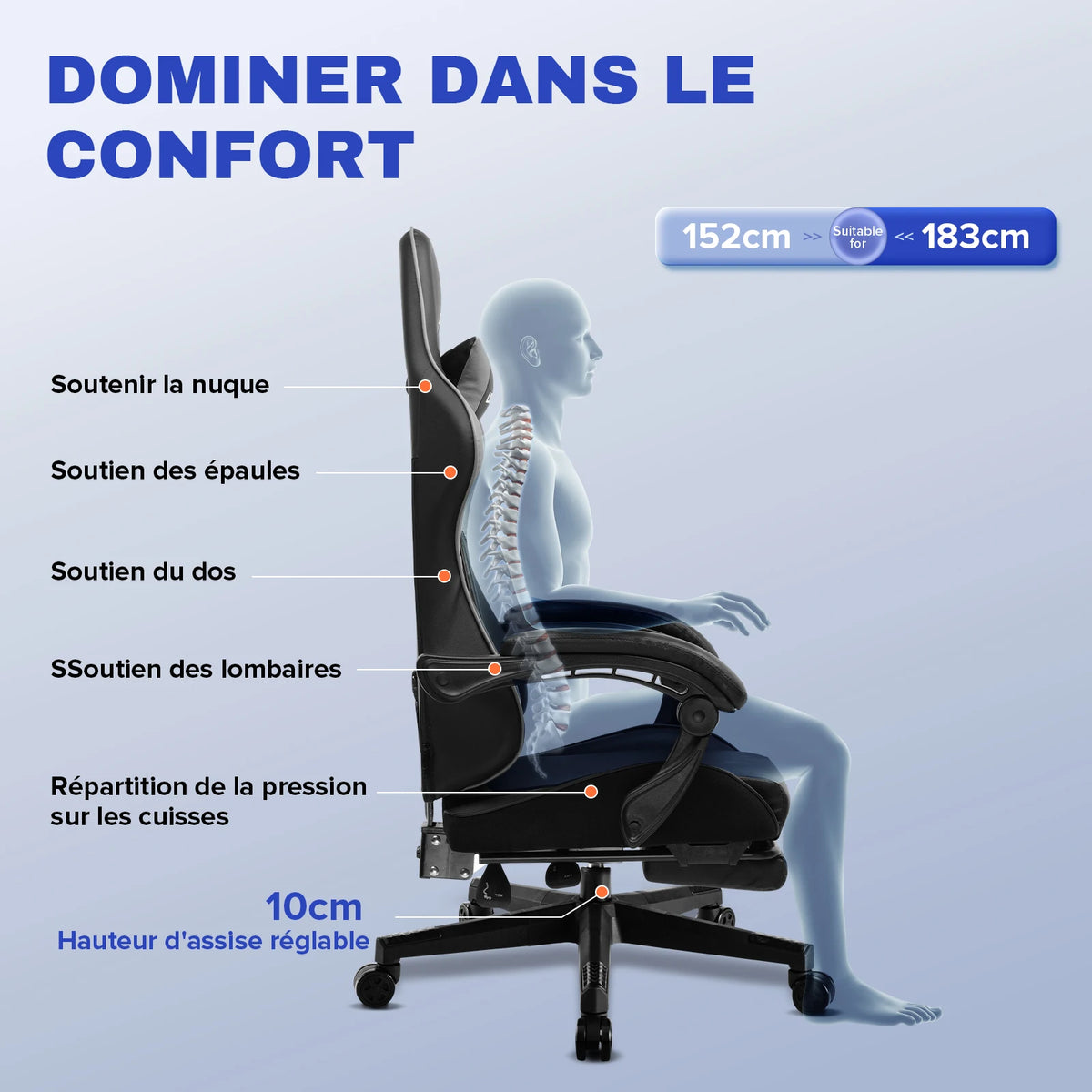 LUCKRACER Chaise de Gaming avec Repose-Pieds, 150kg