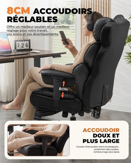 Fauteuil de Bureau Ergonomique Grande Taille, 180kg
