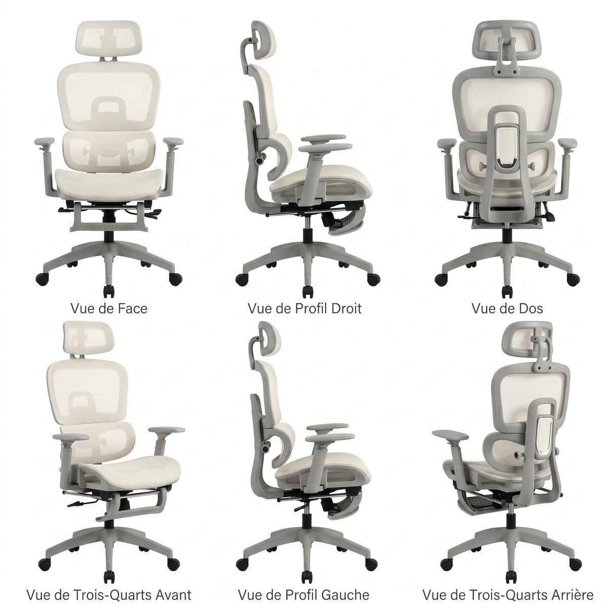 Chaise de Bureau Ergonomique en Maille, Beige