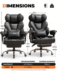 Fauteuil de Bureau Ergonomique Grande Taille, 180kg