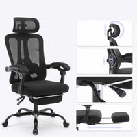 Chaise de Bureau Ergonomique en Maille, Support Lombaire, Noir, Gris & Beige