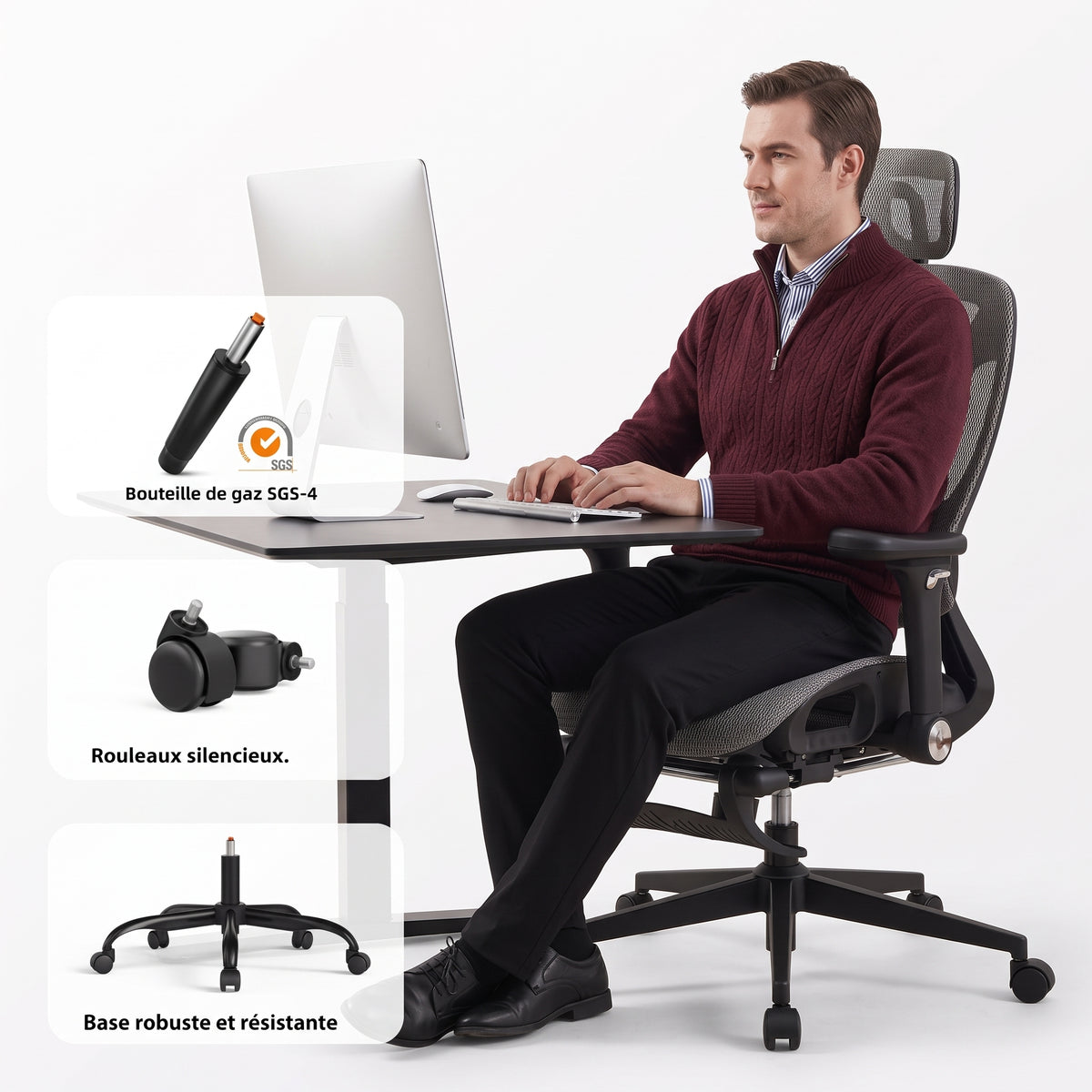 Chaise de Bureau Ergonomique Grand et Haut avec Repose-Pieds