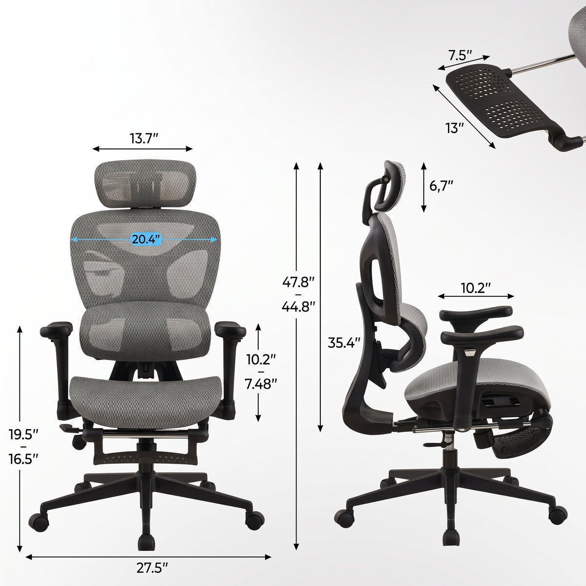 Chaise de Bureau Ergonomique Grand et Haut avec Repose-Pieds