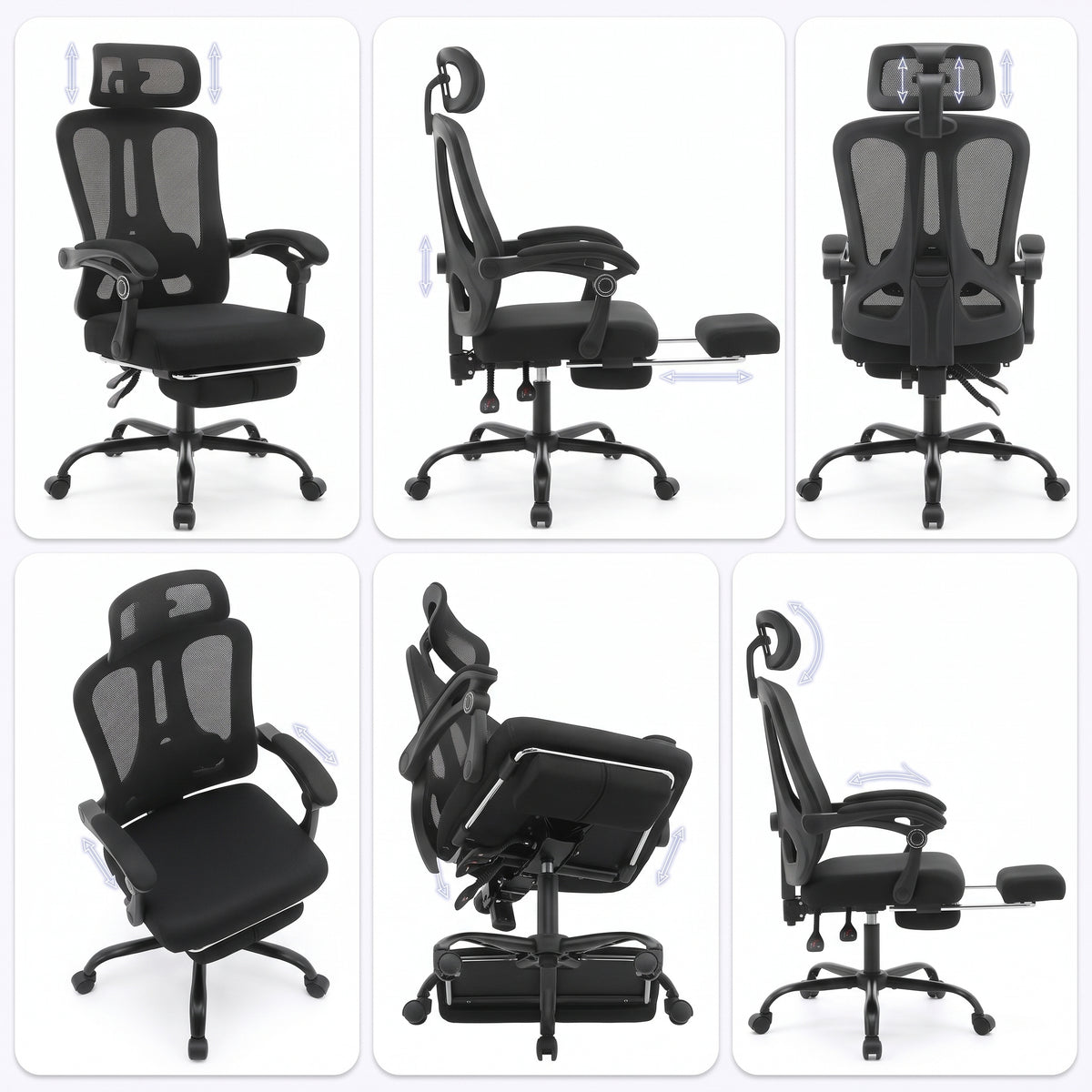 Chaise de Bureau Ergonomique en Maille, Support Lombaire, Noir, Gris & Beige