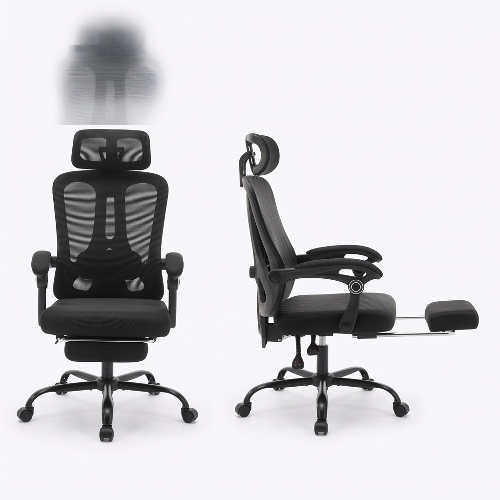 Chaise de Bureau Ergonomique en Maille, Support Lombaire, Noir, Gris & Beige