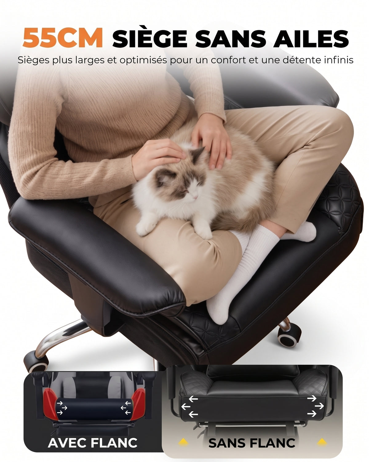 Fauteuil de Bureau Ergonomique Grande Taille, 180kg
