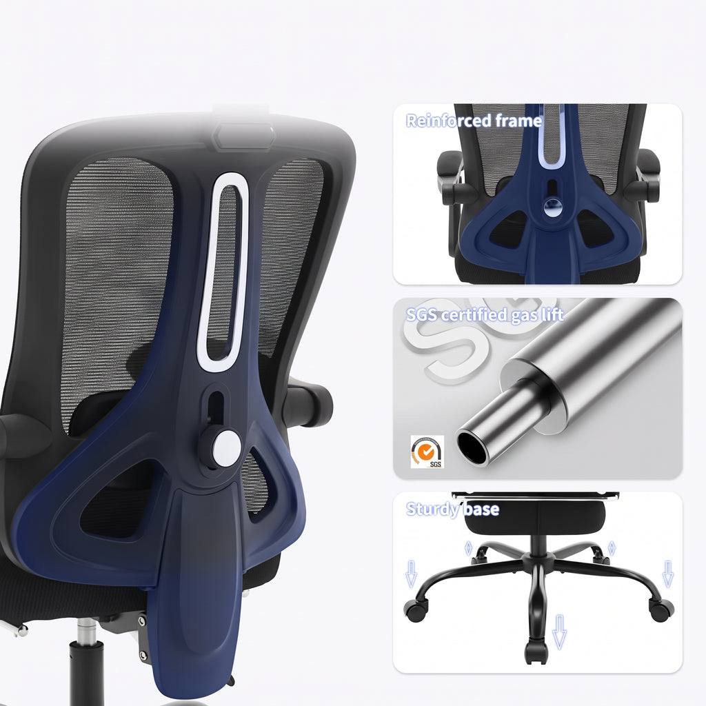 Chaise de Bureau Ergonomique en Maille, Support Lombaire, Noir, Gris & Beige
