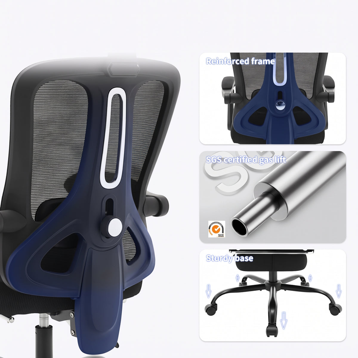 Chaise de Bureau Ergonomique en Maille, Support Lombaire, Noir, Gris & Beige