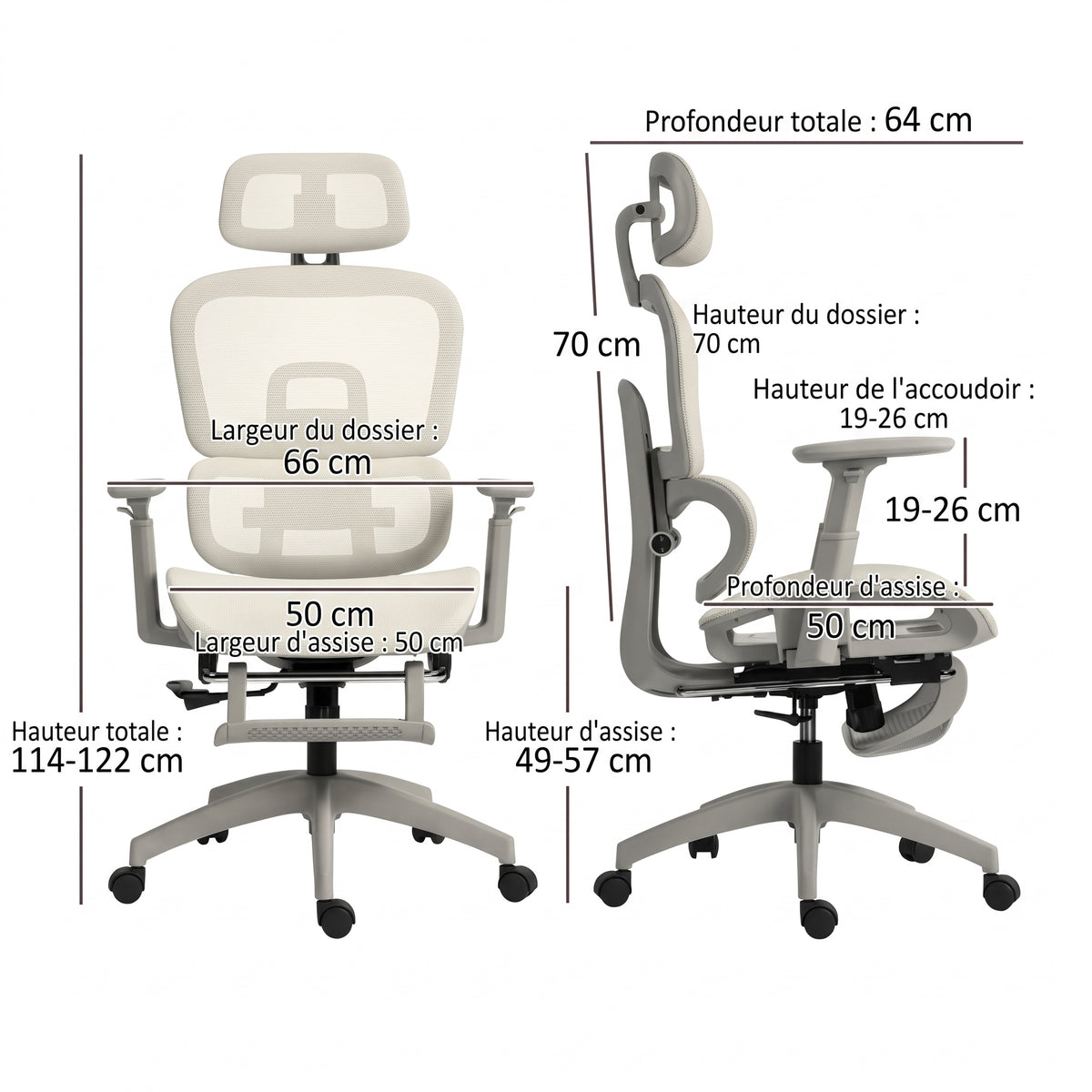 Chaise de Bureau Ergonomique en Maille, Beige