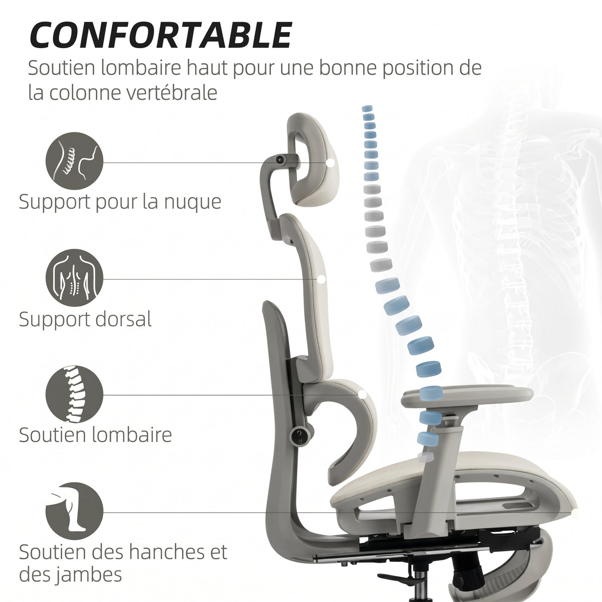 Chaise de Bureau Ergonomique en Maille, Beige