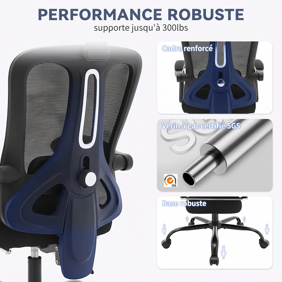 Chaise de Bureau Ergonomique en Maille, Support Lombaire, Noir, Gris & Beige