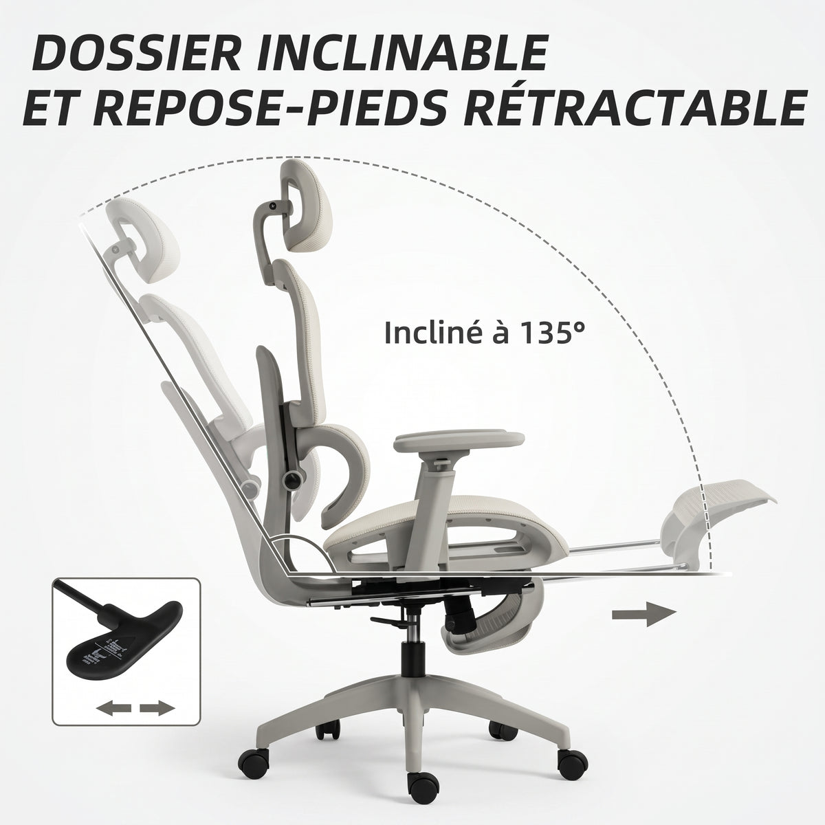 Chaise de Bureau Ergonomique en Maille, Beige