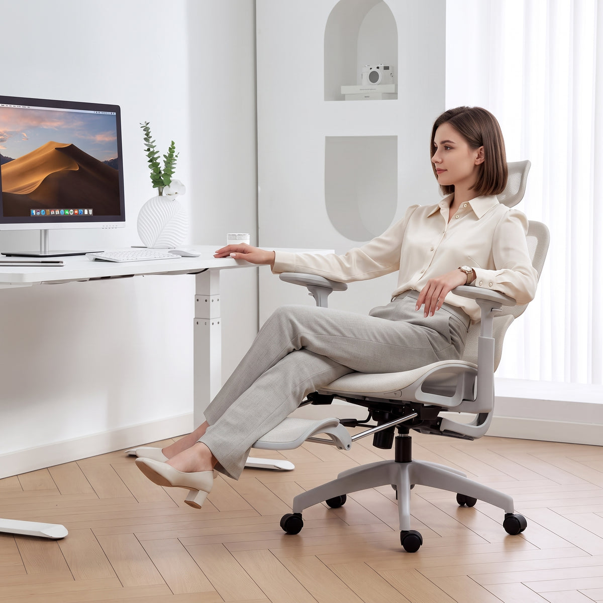 Chaise de Bureau Ergonomique en Maille, Beige