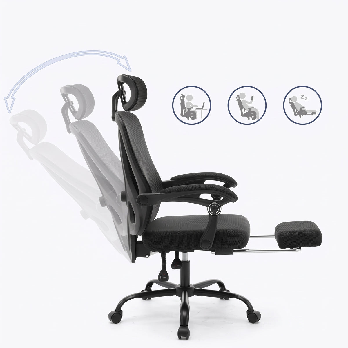 Chaise de Bureau Ergonomique en Maille, Support Lombaire, Noir, Gris & Beige