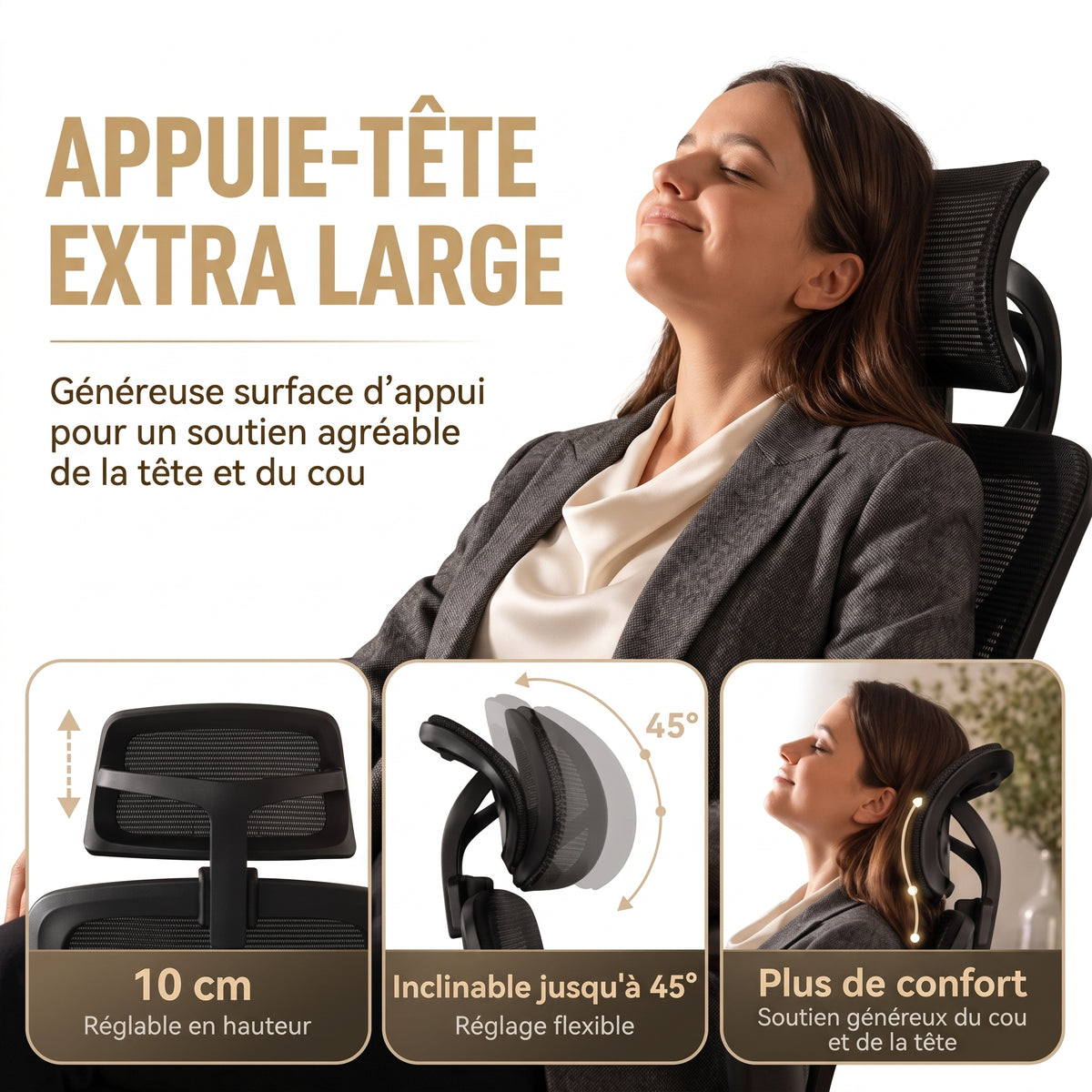 Chaise Ergonomique Bureau, Support lombaire Réglable,  Noir