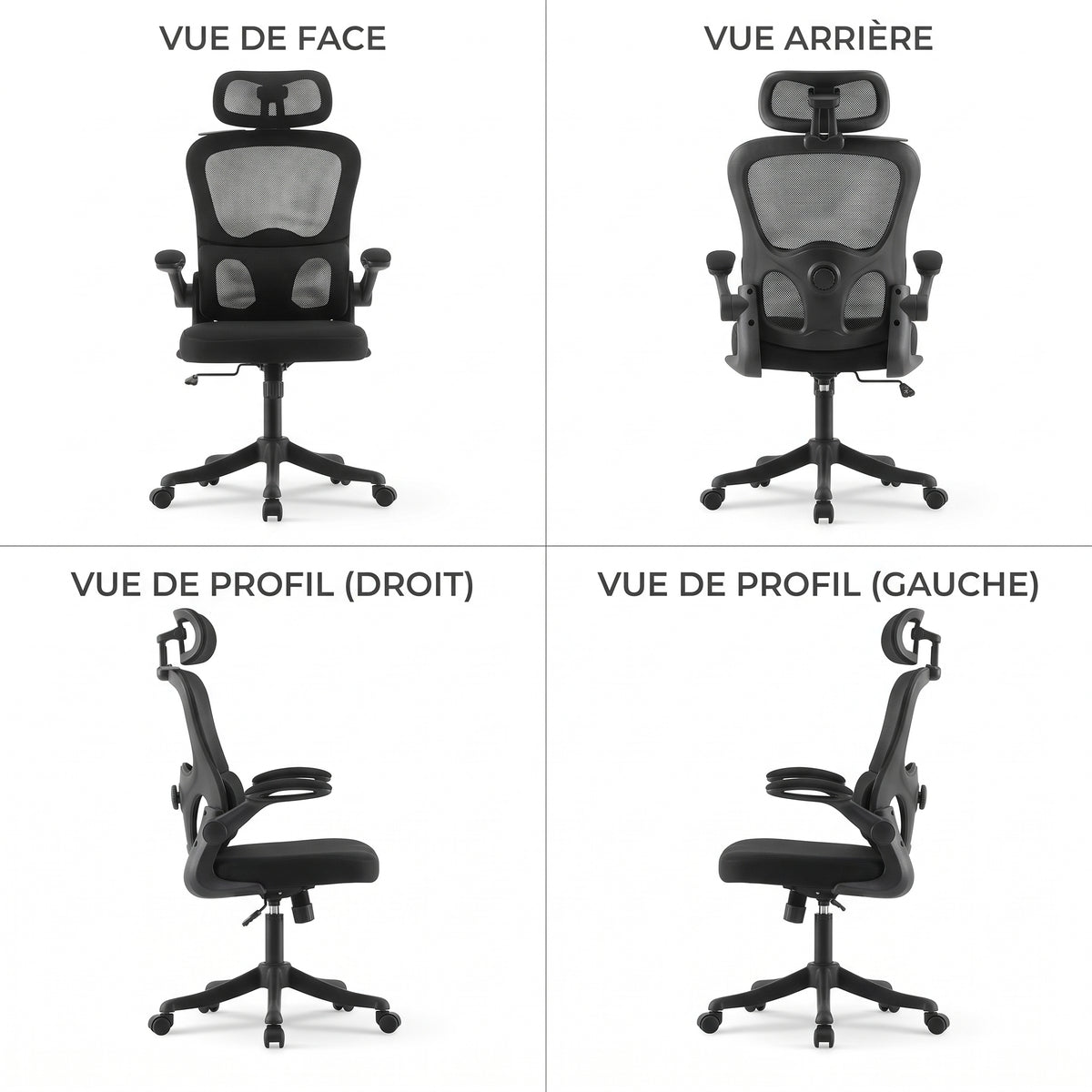 Chaise Ergonomique Bureau, Support Lombaire Réglables, Noir & Blanc