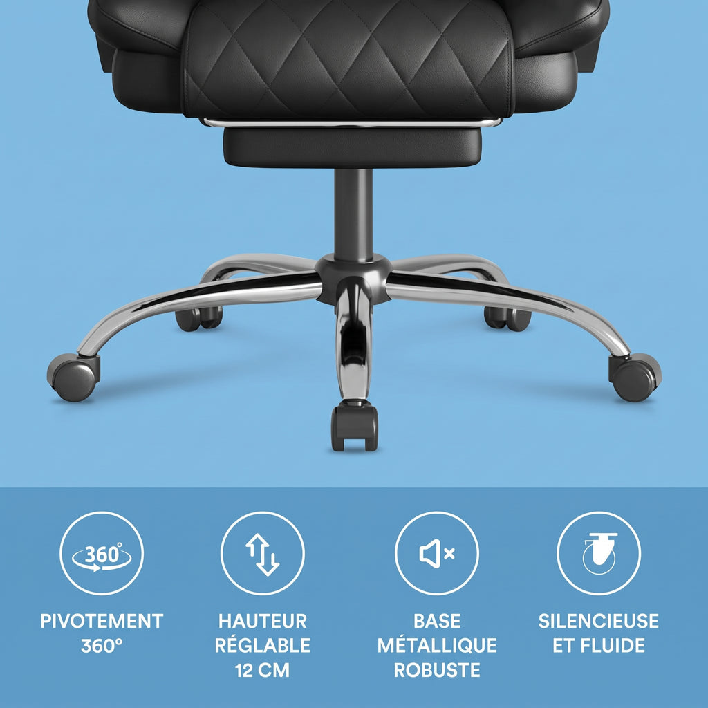 Fauteuil Bureau Ergonomique avec Repose-Pieds, Chaise 150 kg Noir