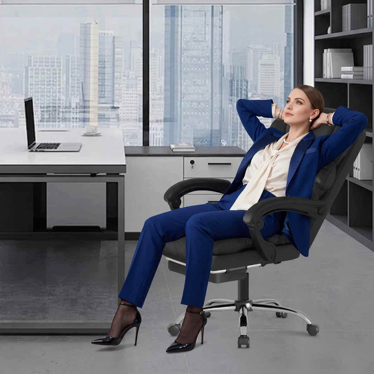 Chaise Bureau Ergonomique avec Repose-Pieds, Chaise 150 kg Noir