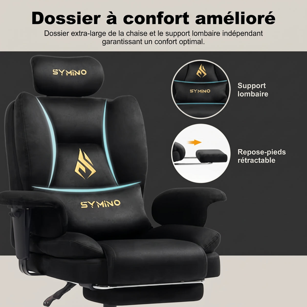 Symino Chaise de Bureau Ergonomique Fauteuil avec Repose-Pieds