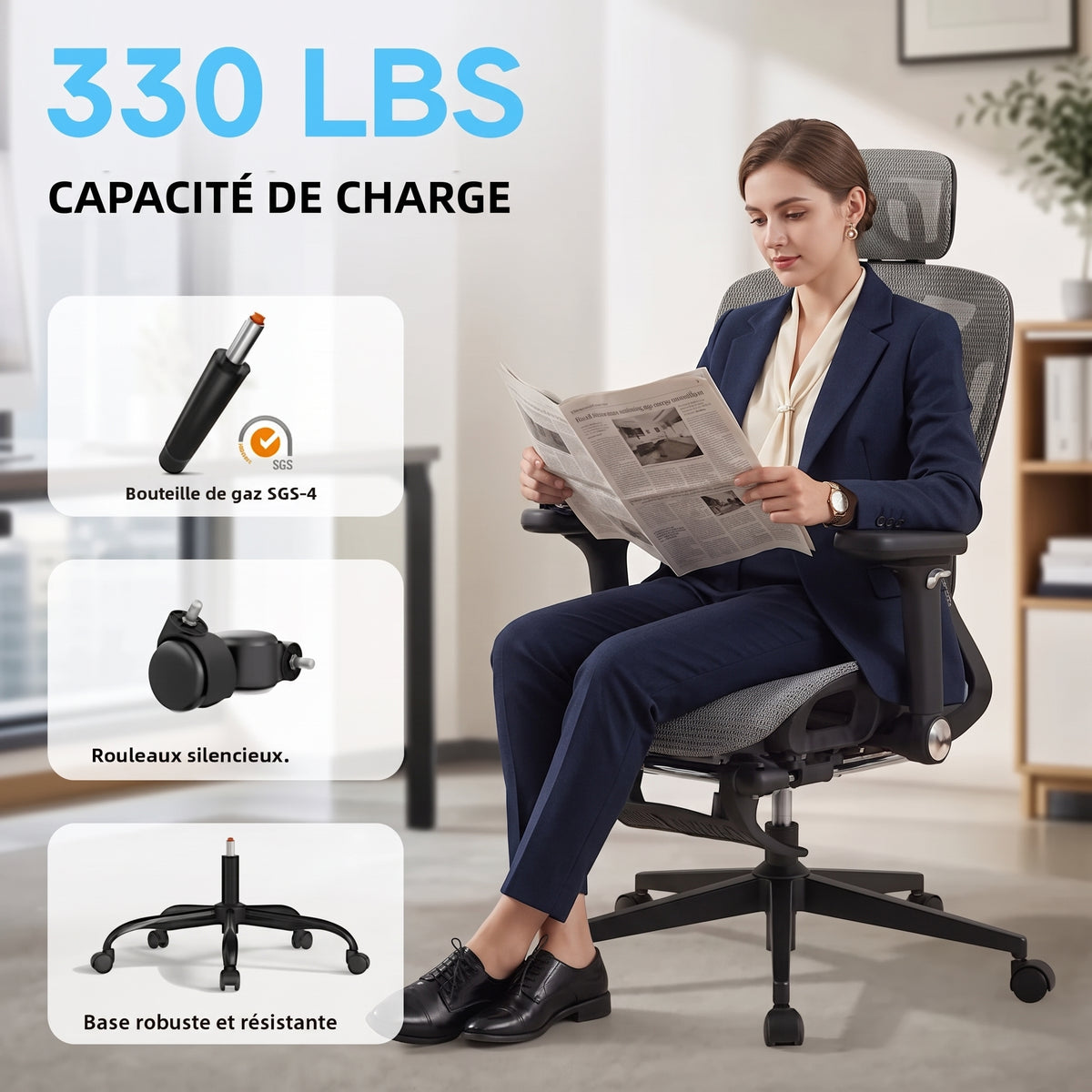 Chaise de Bureau Ergonomique Grand et Haut avec Repose-Pieds