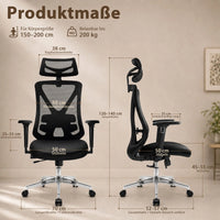 Chaise Ergonomique Bureau, Support lombaire Réglable,  Noir