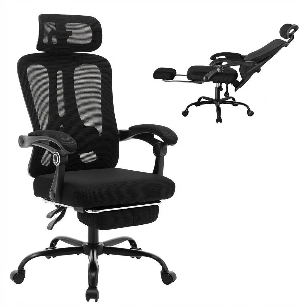 Chaise de Bureau Ergonomique en Maille, Support Lombaire, Noir, Gris & Beige