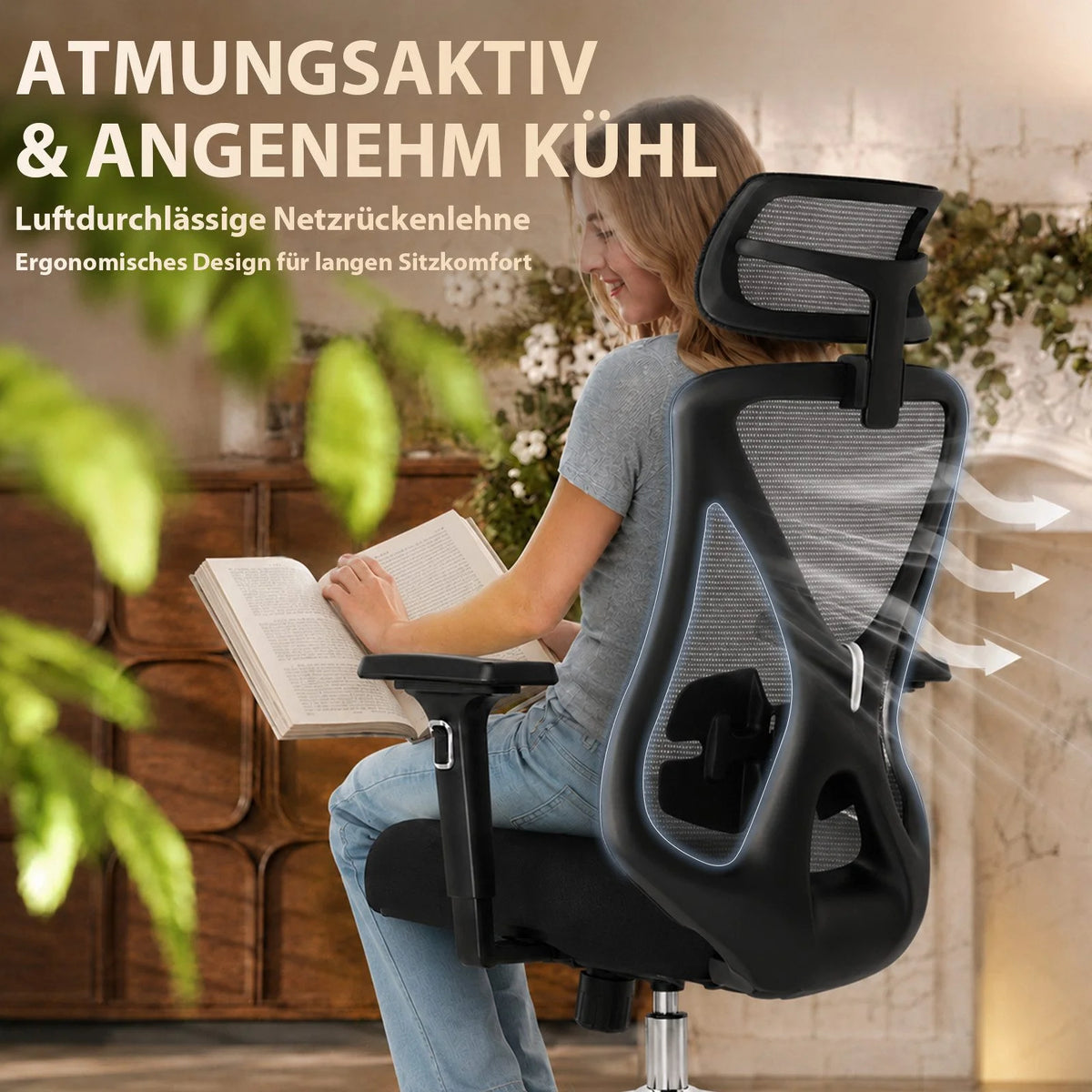 Chaise Ergonomique Bureau, Support lombaire Réglable,  Noir