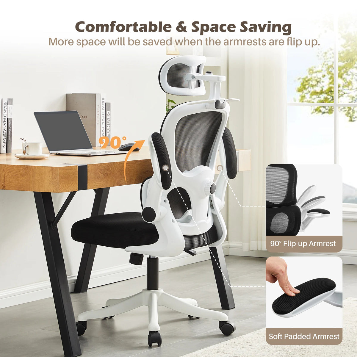 Ergo Chaise Ergonomique Bureau, Support Lombaire Réglables, Noir & Blanc