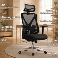 Chaise Ergonomique Bureau, Support lombaire Réglable,  Noir