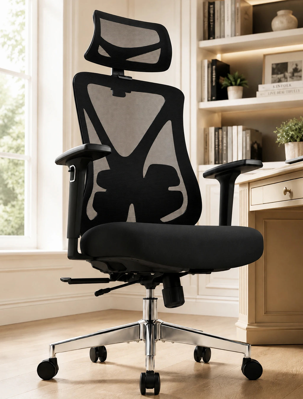 Chaise Ergonomique Bureau, Support lombaire Réglable,  Noir