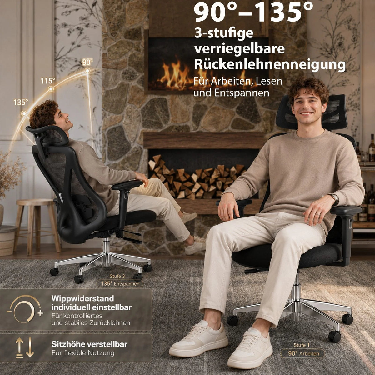 Chaise Ergonomique Bureau, Support lombaire Réglable,  Noir