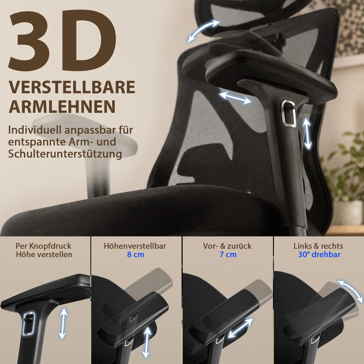 Chaise Ergonomique Bureau, Support lombaire Réglable,  Noir