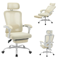 Chaise de Bureau Ergonomique en Maille, Support Lombaire, Noir, Gris & Beige