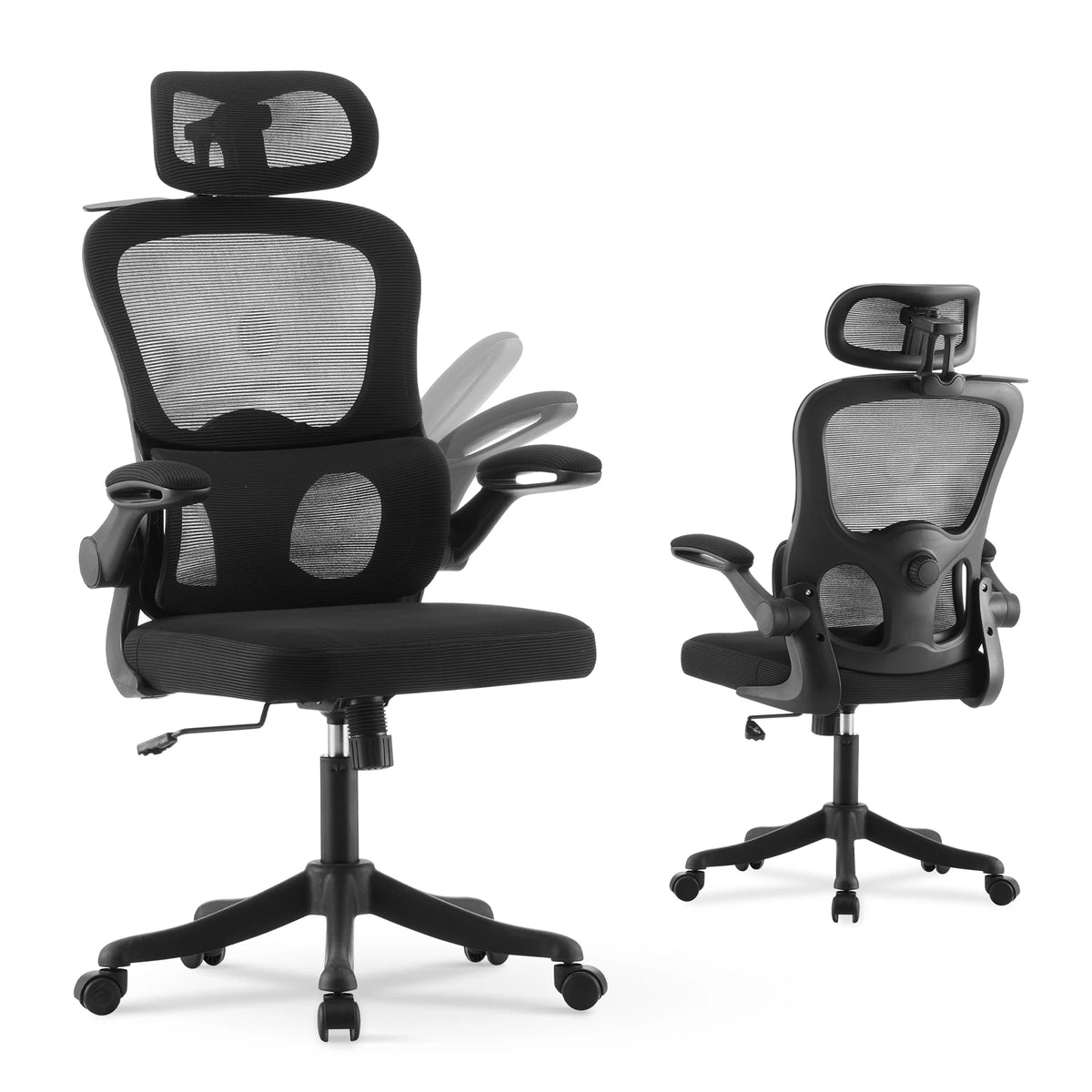 Ergo Chaise Ergonomique Bureau, Support Lombaire Réglables, Noir & Blanc