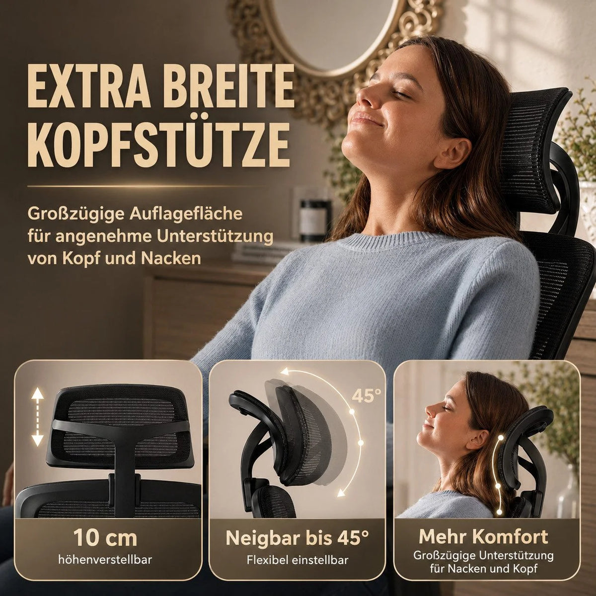 Chaise Ergonomique Bureau, Support lombaire Réglable,  Noir